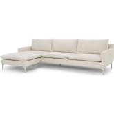 Anders Sectional Sofa w/ Left Chaise in Sand Fabric on Brushed Stainless Legs